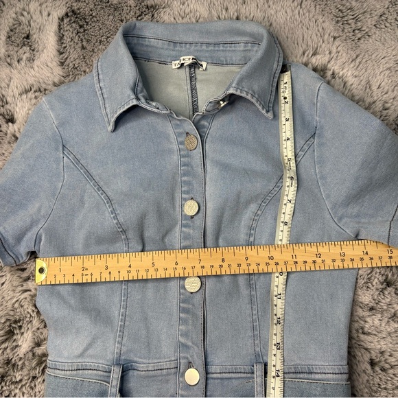 Fashion Nova Washed Denim Maxi Dress Small Button Front Belted Light Wash Chic - Picture 11 of 11